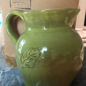 Green Ceramic Pitcher with Leaf Design by tastefully simple